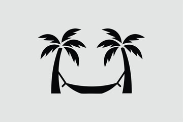 Hammock icon in glyph style. Hammock between palm trees in black color Vector.