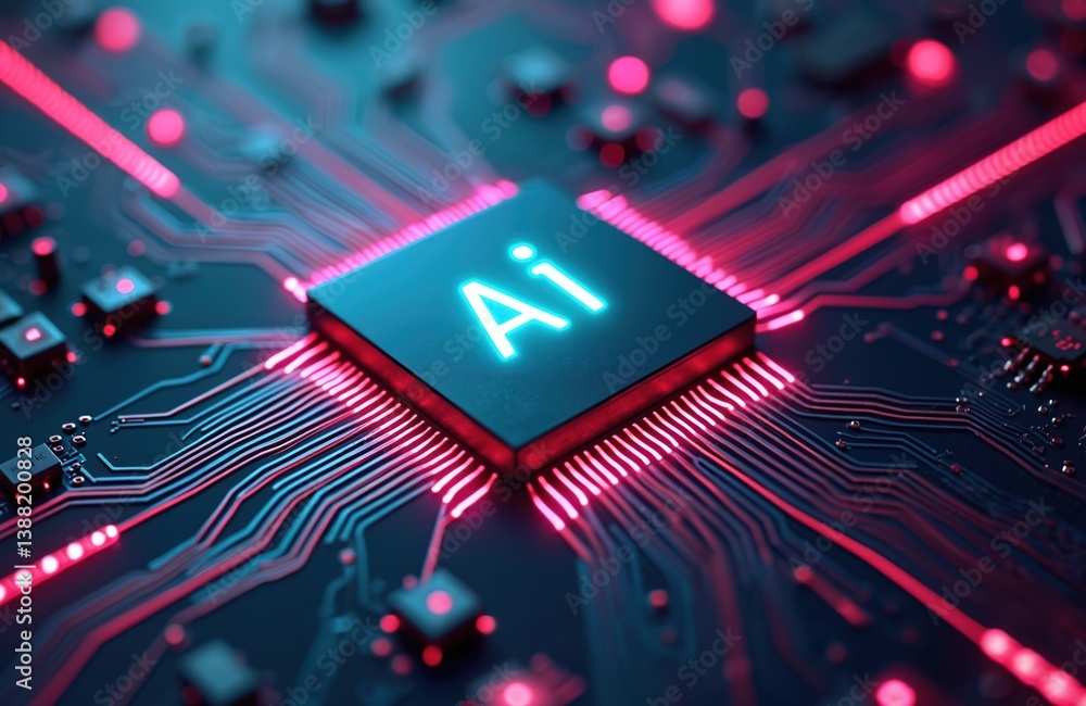 Poster abstract computer circuit design with neon lighting. technology circuit cyberspace design features a
