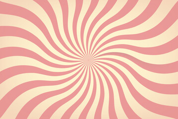 Swirl groovy pink and white rays background. Ice cream caramel groovy pattern. Spiral retro candy sunburst . Psychedelic radial burst 70s wavy vortex