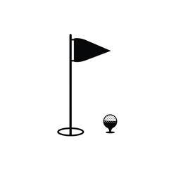 Silhouette vector illustration of a golf hole with flag and ball on a white background