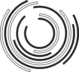 Concentric irregular incomplete circles in two colors for decoration design.