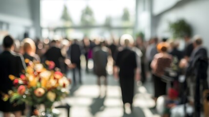 Mourners gathered at funeral. People at funeral. Blurred background