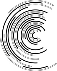 Slices of semicircles forming concentric C-shapes with varied thickness for decoration.