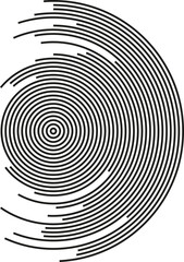 A large circular shape with irregular concentric half-circles and segments of the circumference.