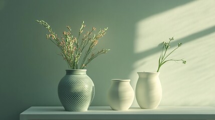 Minimalist Ceramic Vases with Greenery in Soft Natural Light