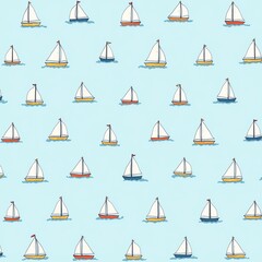 Colorful sailboats pattern on a blue background.