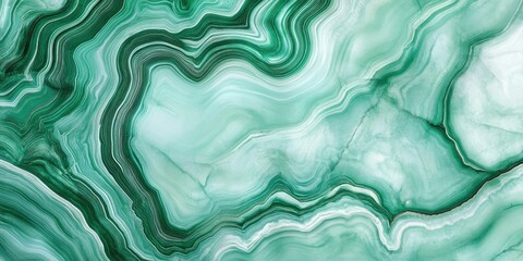 Fototapeta premium Green Agate Stone Texture background with copy space. Abstract texture of green malachite stone with swirling band and pattern.