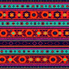 Colorful tribal pattern with geometric designs.