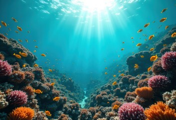 Obraz premium vibrant coral reefs underwater ecosystem marine life colorful fish coral gardens, tropical, aquatic, species, anemone, octopus, turtle, shellfish, starfish