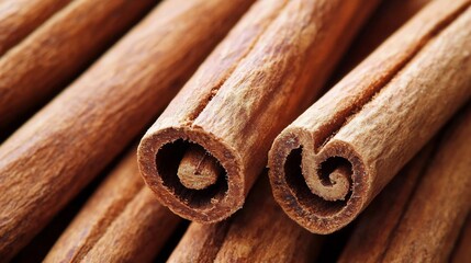 Extreme close up of cinnamon stick highlighting detailed woody texture