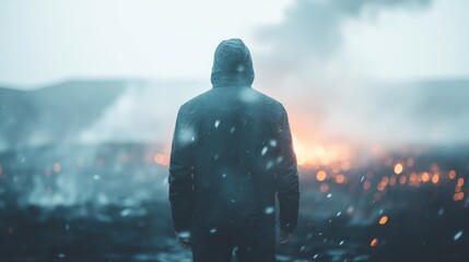 Contemplative Figure in a Winter Landscape
