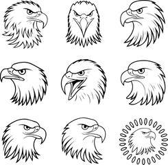 Eagle's Head Vector | Wild Bird, Freedom Symbol Design Eagle Head Silhouette | Bold Bird Vector Icon Set