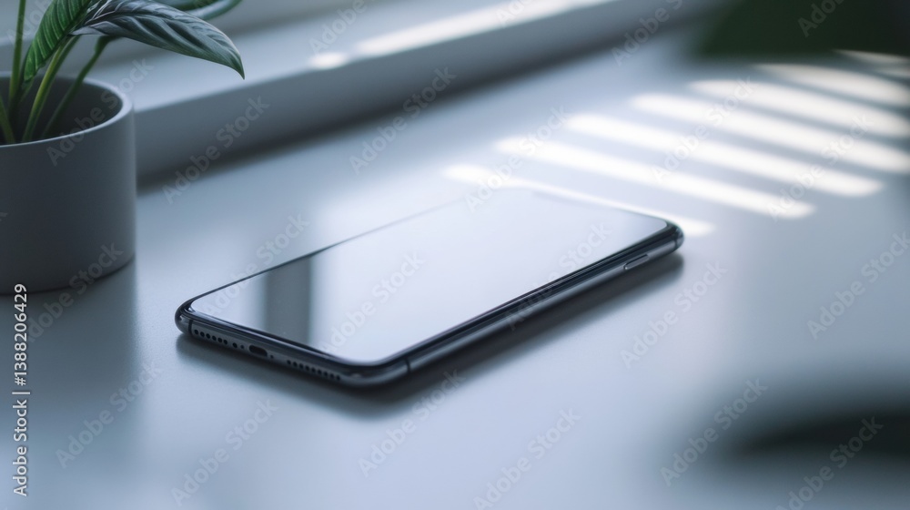 Leinwandbilder modern smartphone on clean white surface with soft diffused lighting and minimalist design aesthetic