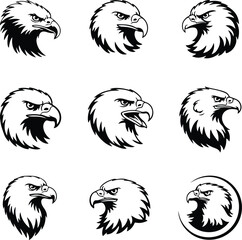 Eagle's Head Vector | Wild Bird, Freedom Symbol Design Eagle Head Silhouette | Bold Bird Vector Icon Set