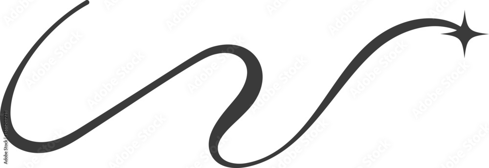 Poster swirl line with stars. curved elegant flourish tails of comet. decorative y2k scroll and stroke. wav