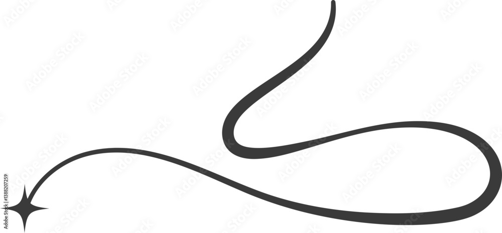 Poster swirl line with stars. curved elegant flourish tails of comet. decorative y2k scroll and stroke. wav