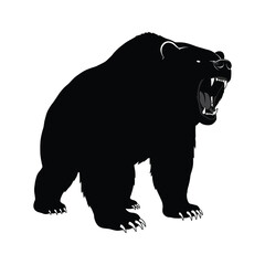 Fototapeta premium Bear Silhouette Vector - Roaring Grizzly Illustration, Black and White