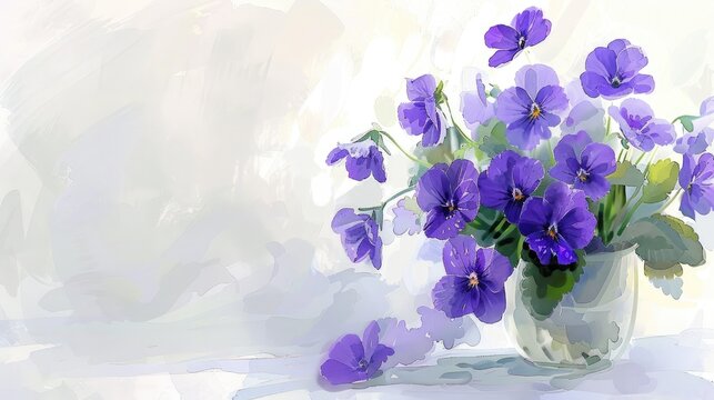 purple violets in a glass jar