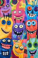 Fototapeta premium Whimsical Expressions: A Zany Face Collage Capturing Joy and Chaos