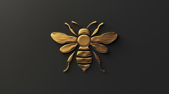 A gold bee  on a black background