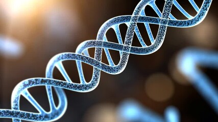 Close-up view of a DNA double helix structure illuminated against a blurred scientific background - Powered by Adobe