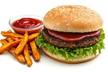Delicious Veggie Burger Served with Crispy Fries for a Perfect Meal Experience