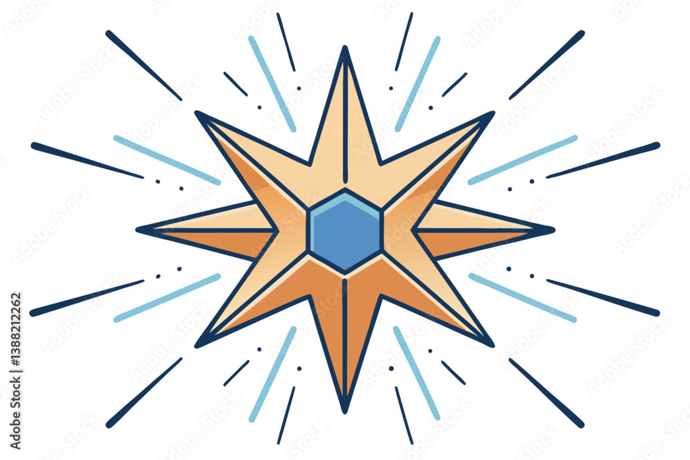 Poster modern geometric vector illustration featuring a colorful abstract star shape with rays extending ou