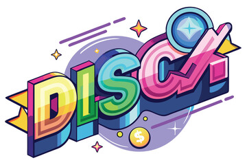 Obraz premium Colorful vector illustration featuring stylized text with geometric shapes, currency symbol, and star accents for a modern design theme