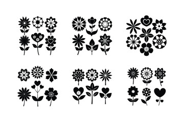different styles flower silhouette set vector
