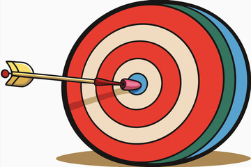 Colorful vector illustration of a dartboard with an arrow striking the center, symbolizing precision and focus in competition