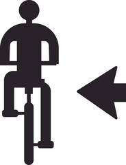 Cyclist moving left side road traffic sign.