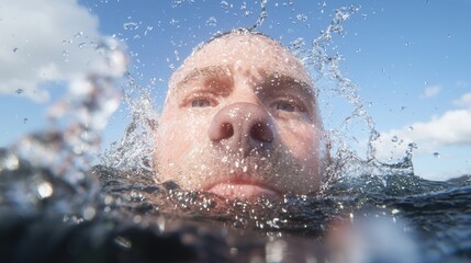 Underwater face, water splashing