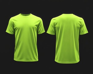 Sports. Active recreation. Blank neon green t-shirt mockup front, back view. Sportswear design template for outdoor sports safety. Active wear
