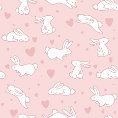 white rabbit pattern on pink background