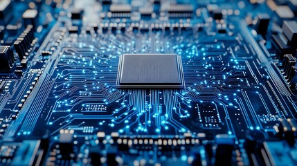 Fototapeta premium CPU Chip with Circuit Board, and Tech Closeup.