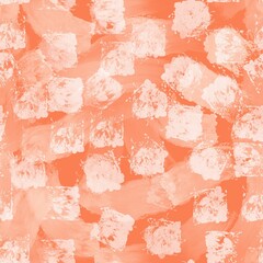 Seamless abstract textured pattern. Orange, pink, white. Digital brush strokes, stains, squares. Illustration. Design for textile fabrics, wrapping paper, background, wallpaper, cover.