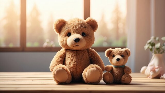 A plush teddy bear with a brown body, dark nose