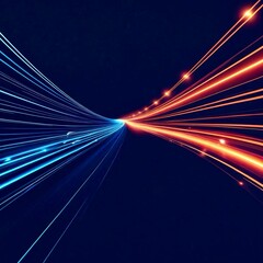 Abstract image with vibrant blue and red light streaks on a dark background.