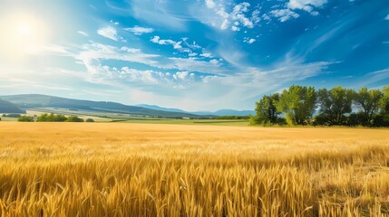 Obraz premium A photograph of health barley crops growing as far as the eye, Generative AI illustrations.