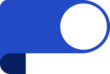 3D short rectangular tag ribbon in blue with rounded sides and a hollow circle for infographic designs.