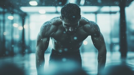Muscular Man Doing Push-ups in the Snow