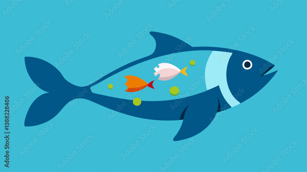 Poster fish with plastic bits in stomach a fish is open showing bits of plastic waste in its stomach highli