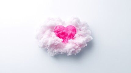 Delicate pink heart nestled within a fluffy white cloud