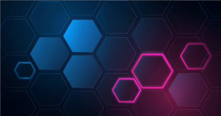 Dark hexagon abstract technology background with white and pink colored bright flashes under hexagon. Hexagonal vector abstract tech background. image creative