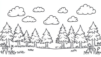Cartoon Forest Scene with Clouds