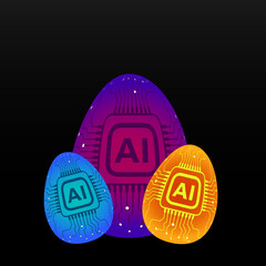 Easter eggs of Artificial Intelligence with circuit board. Vector illustration