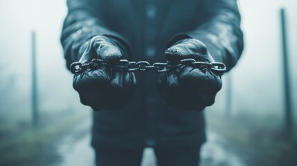 Chained Hands in Fog: A Depictive Image of Imprisonment