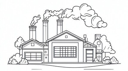 Fototapeta premium Factory building sketch, industrial scene, background smoke