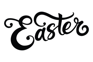 Happy Easter text with bunny for logotype, badge and icon. Hand drawn spring celebration postcard, card, invitation, poster, banner template. Lettering typography. Seasons Greetings