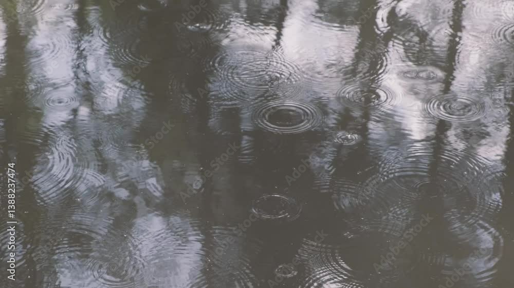 Poster body of water with ripples and raindrops. the ripples are in the foreground and the raindrops are in
